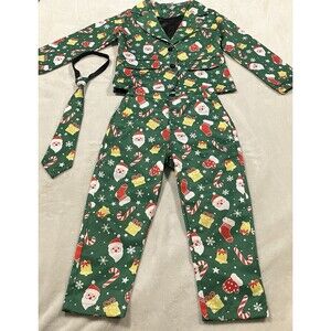 Christmas Holiday Youth Boys Suit With Tie Size XSmall Red Green Santa Stocking